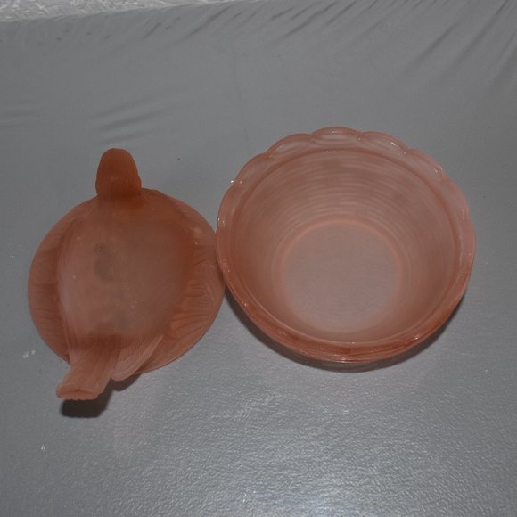 Heisey Frosted/Satin Pink Glass Robin on Basket Candy Dish - Picture 6 of 6